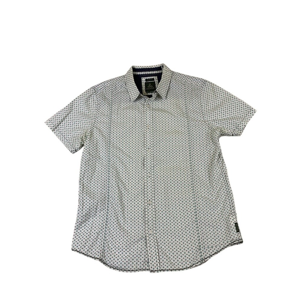 Prana Mens Slim Fit Organic Cotton Short Sleeve Button Down Shirt L Geometric